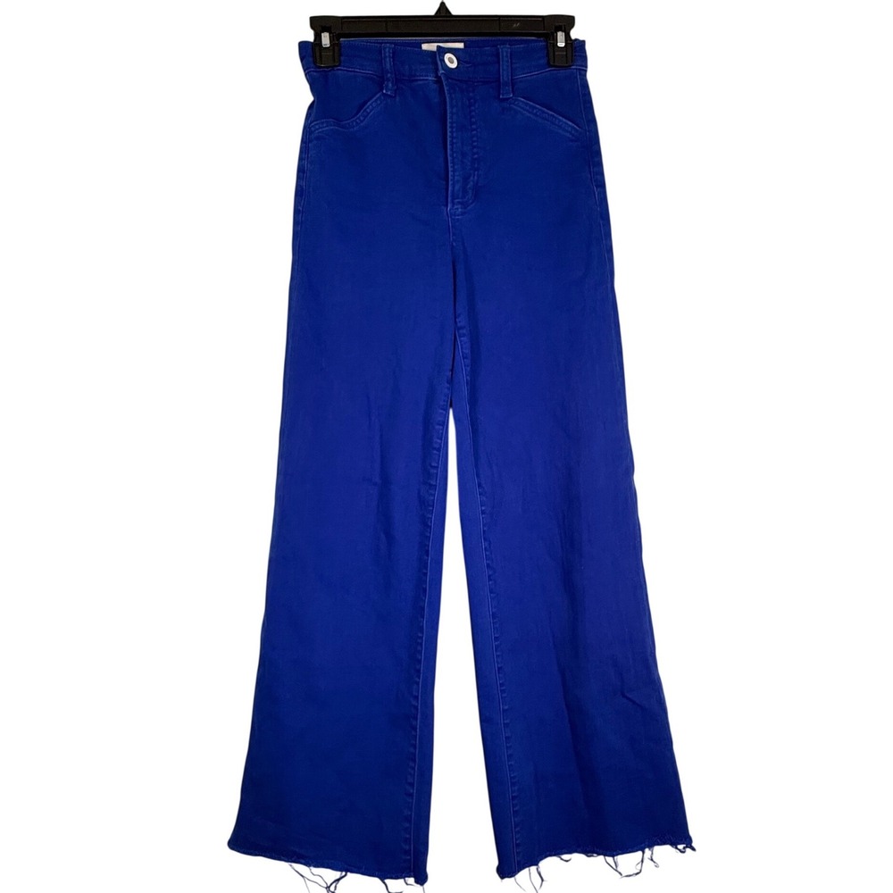 Favorite Daughter The Mischa Wide Leg Jeans Electric Blue Raw Hem 24